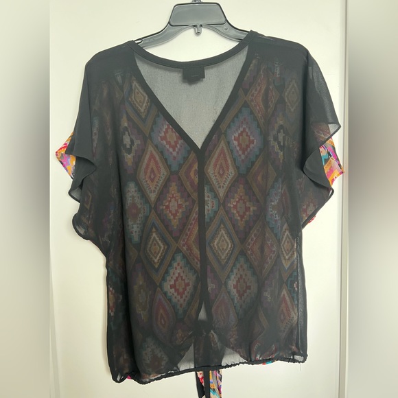 [Free add on item] Multicolor blouse, loose fitting oversized sheer top - Picture 3 of 3